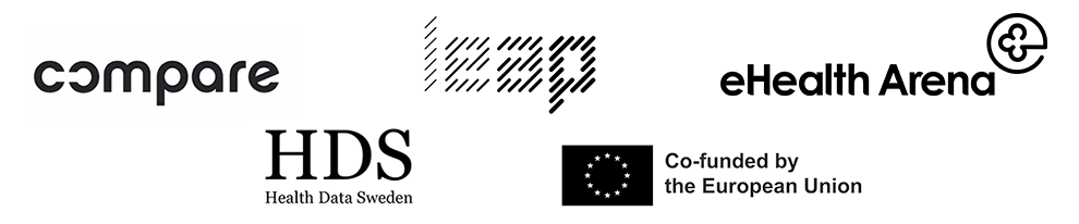 Logotyper för Leap, eHealth Arena, HDS, Compare och Eruf. Illustration.